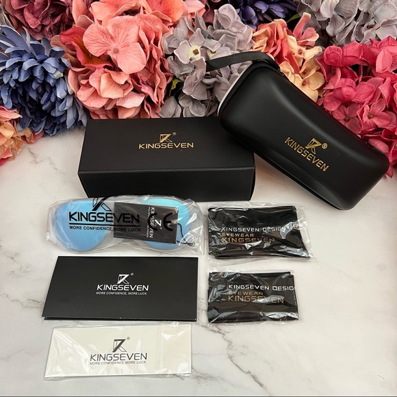 KINGSEVEN Natural Zebra Wood Blue Mirrored Polarized Aviator Sunglasses - Picture 14 of 16